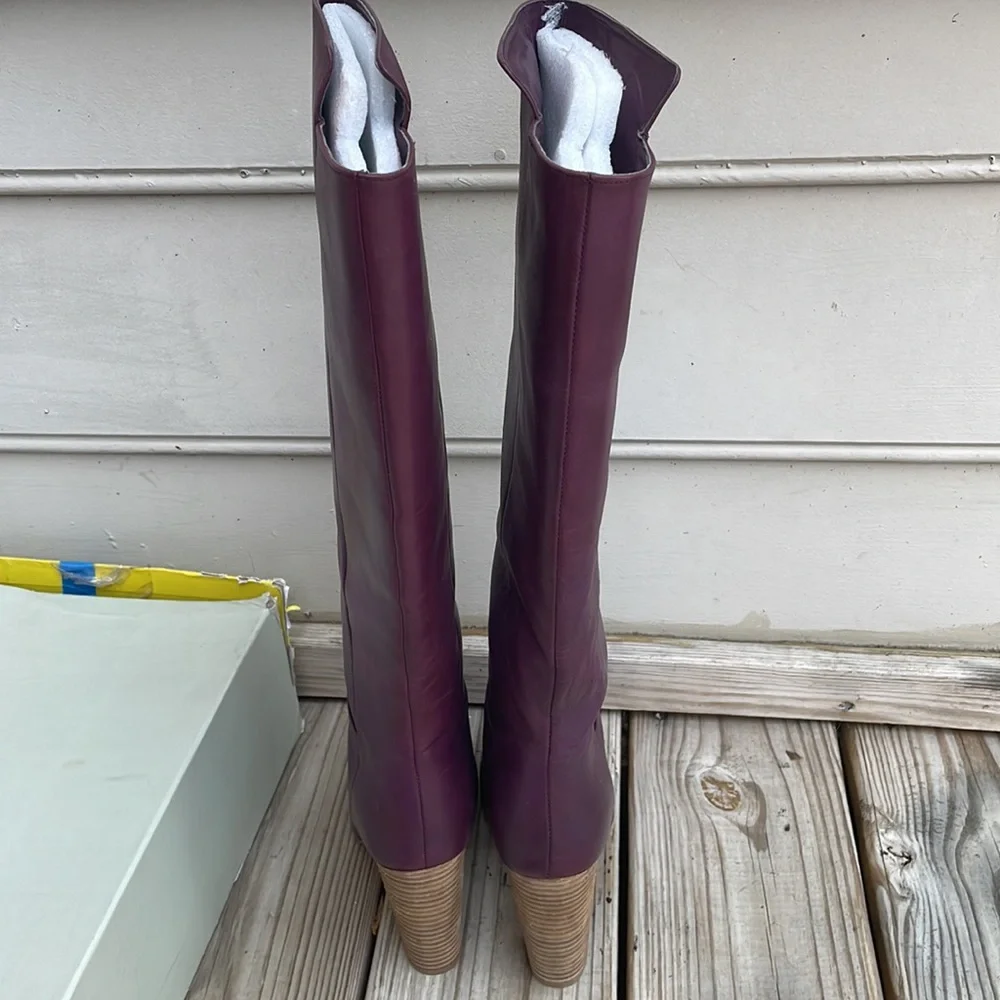 NIB- Kate Spade Saturday Burgundy Leather Knee High Block Heel Boots size 7.5